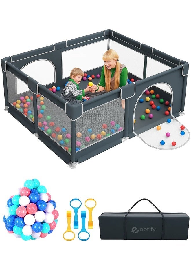 Eoptify Playpen for Babies and Toddlers - Large Indoor/Outdoor Safety Play Yard with Gate, 150 x 180 cm - Foldable Kids Play Area Activity Center with Colorful Balls - Image 1
